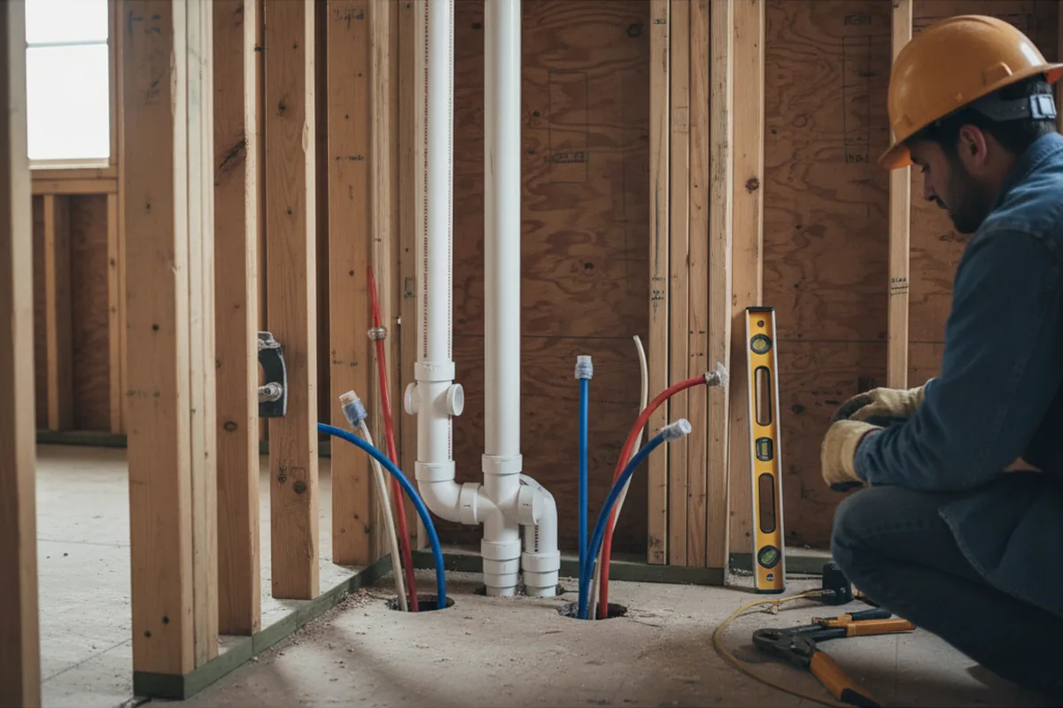 Drain and supply rough-in during Sump Pump Repair in Ellsworth
